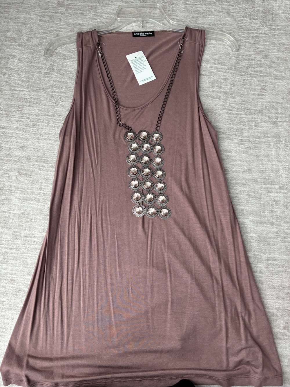 cha cha vente Tan Tank with Medallion Chain